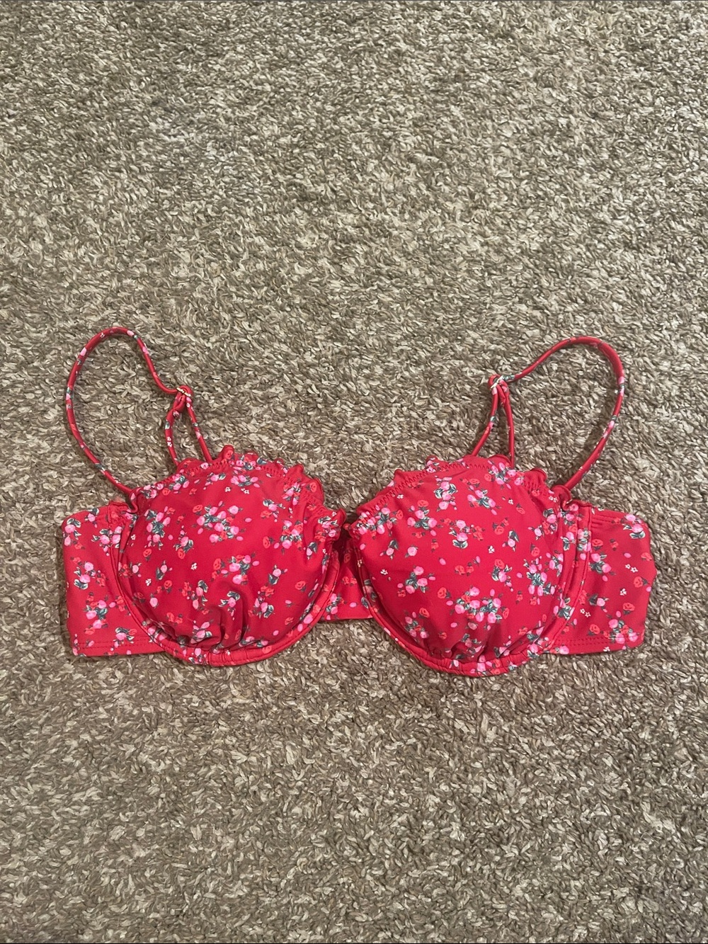 Red Floral Underwire swim top with Adjustable Straps
